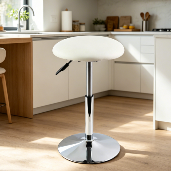 Round Height Adjustable Vanity Stool, Swivel, Mini Bar Stool for Shop, Office or Counter, Small - White