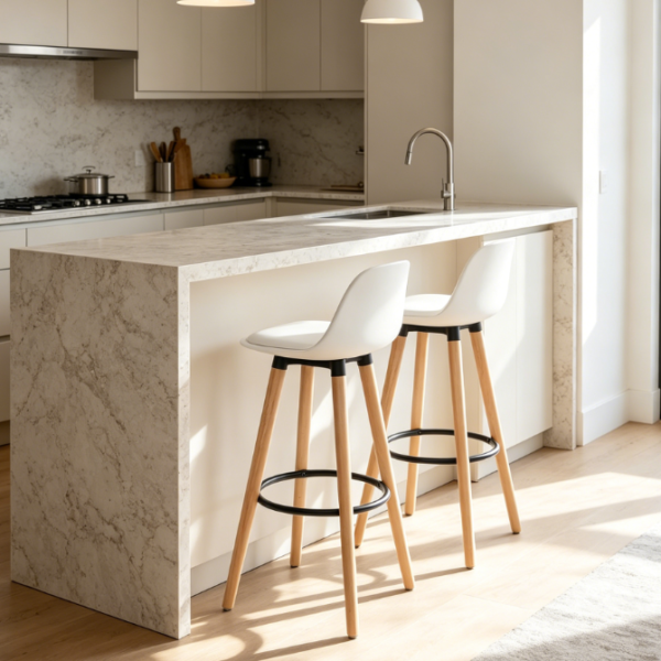 White Bar Stool with Backrest - 40.5 x 38 x 91.5 cm